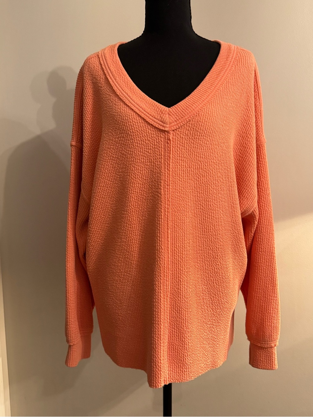 aerie Oversized V-Neck Pullover in Coral Peach
